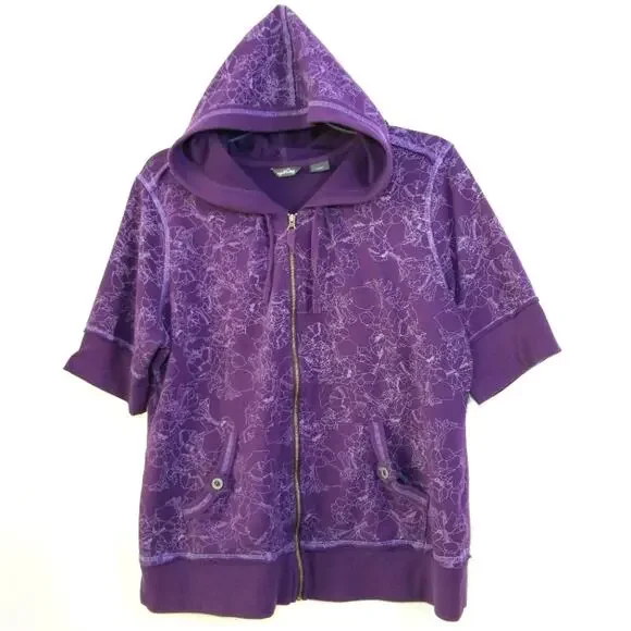 Eddie Bauer purple floral short sleeve hoodie XLT - Picture 2 of 12